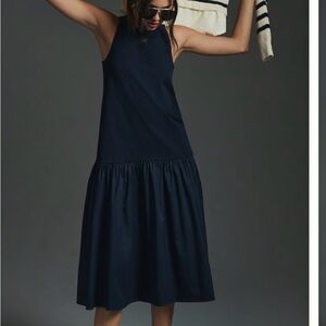 Anthropologie Navy Maeve Sleeveless Flounce Dress